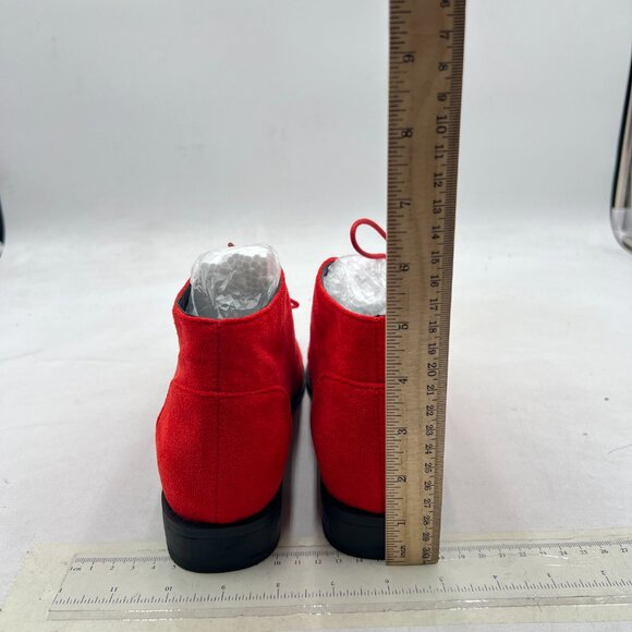 YDN Red Low Heel Pointy Toe Lace Up Chukka Ankle Boots Fall Winter Booties - Picture 5 of 8